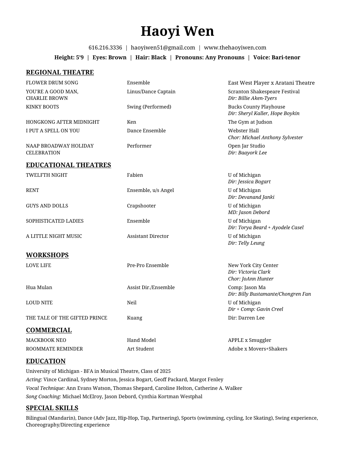 Preview of Haoyi Wen resume